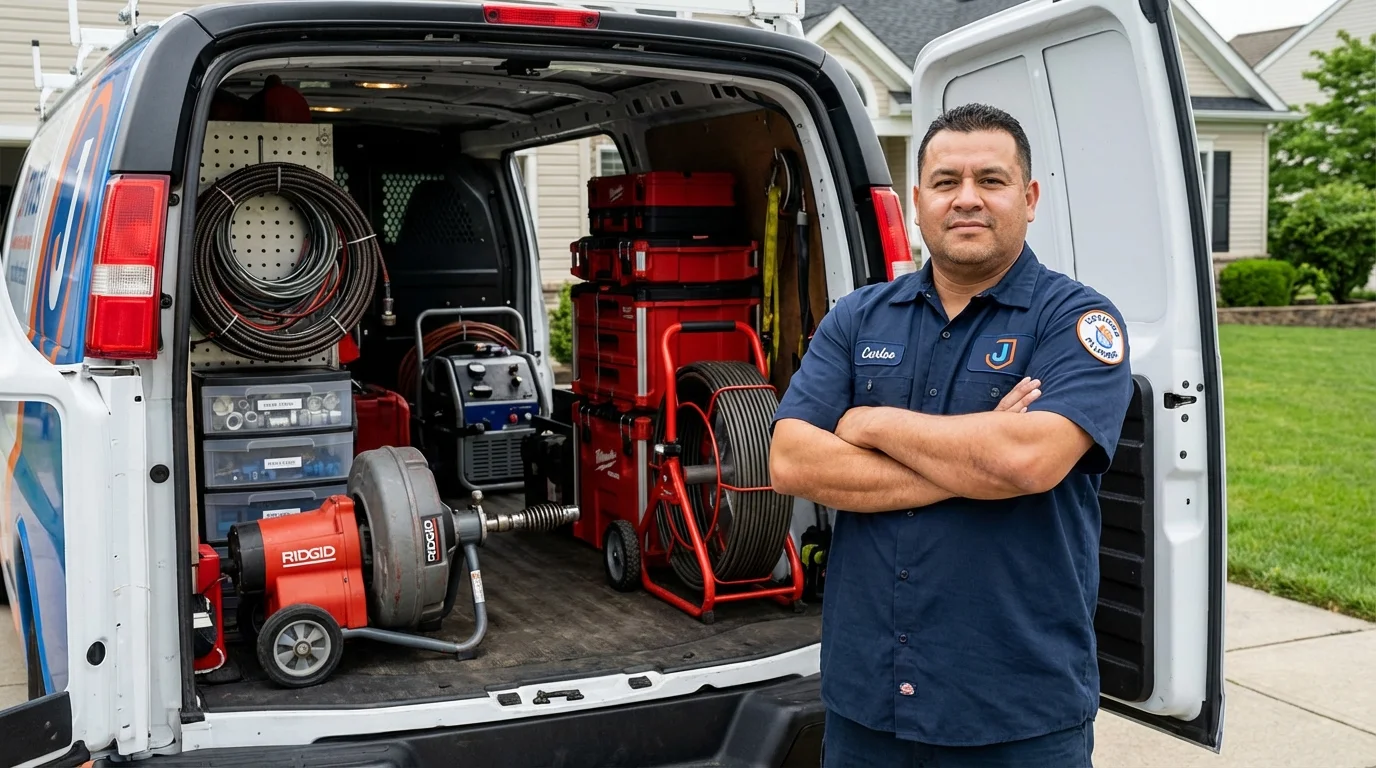 Professional drain cleaning equipment and Johns Plumbing LLC plumber in Bicknell